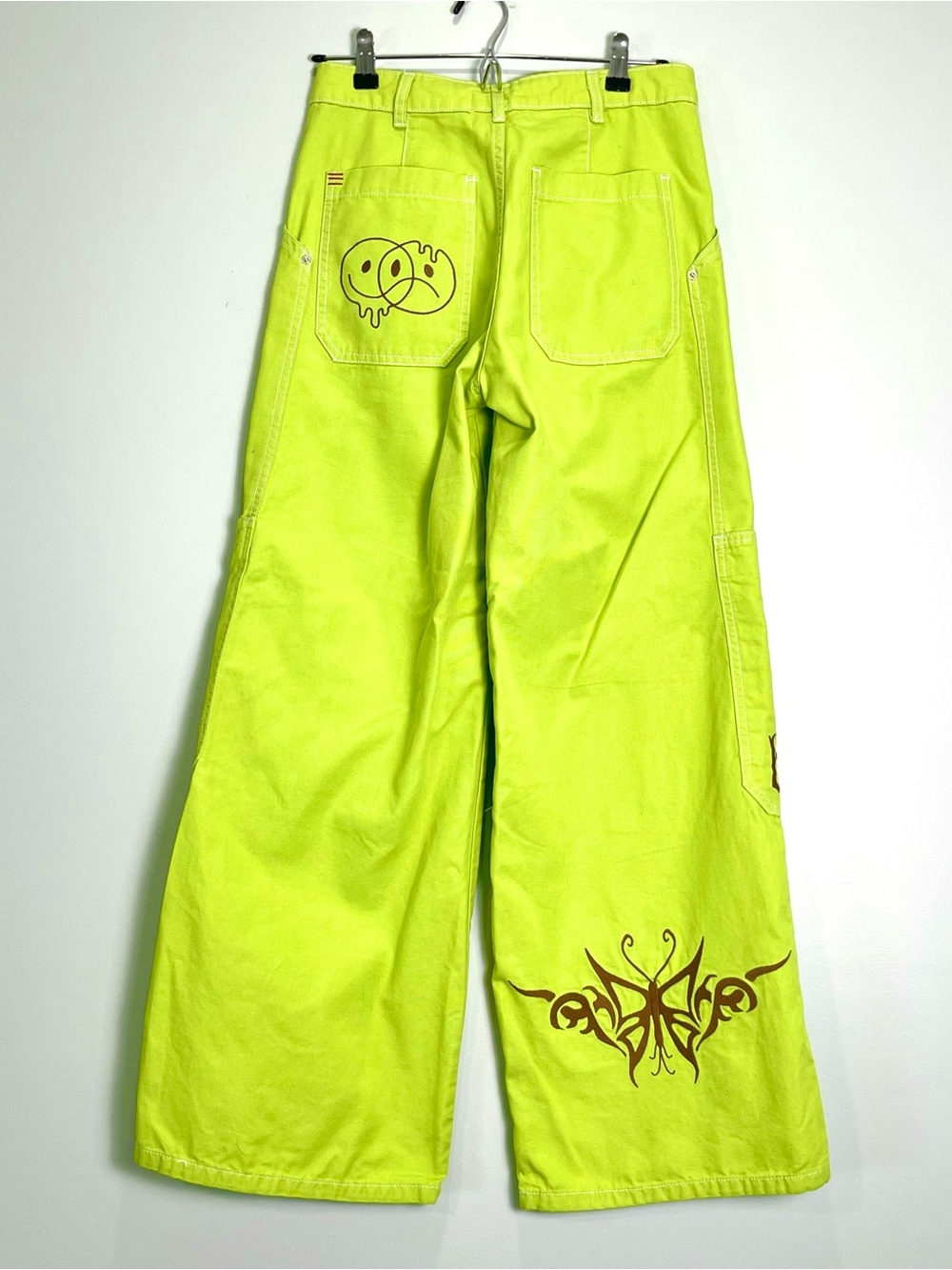 BDG Women's Lime Green Cargo Wide-Leg Baggy Pants Embroidered Baby Girl Size 0 - Picture 2 of 14